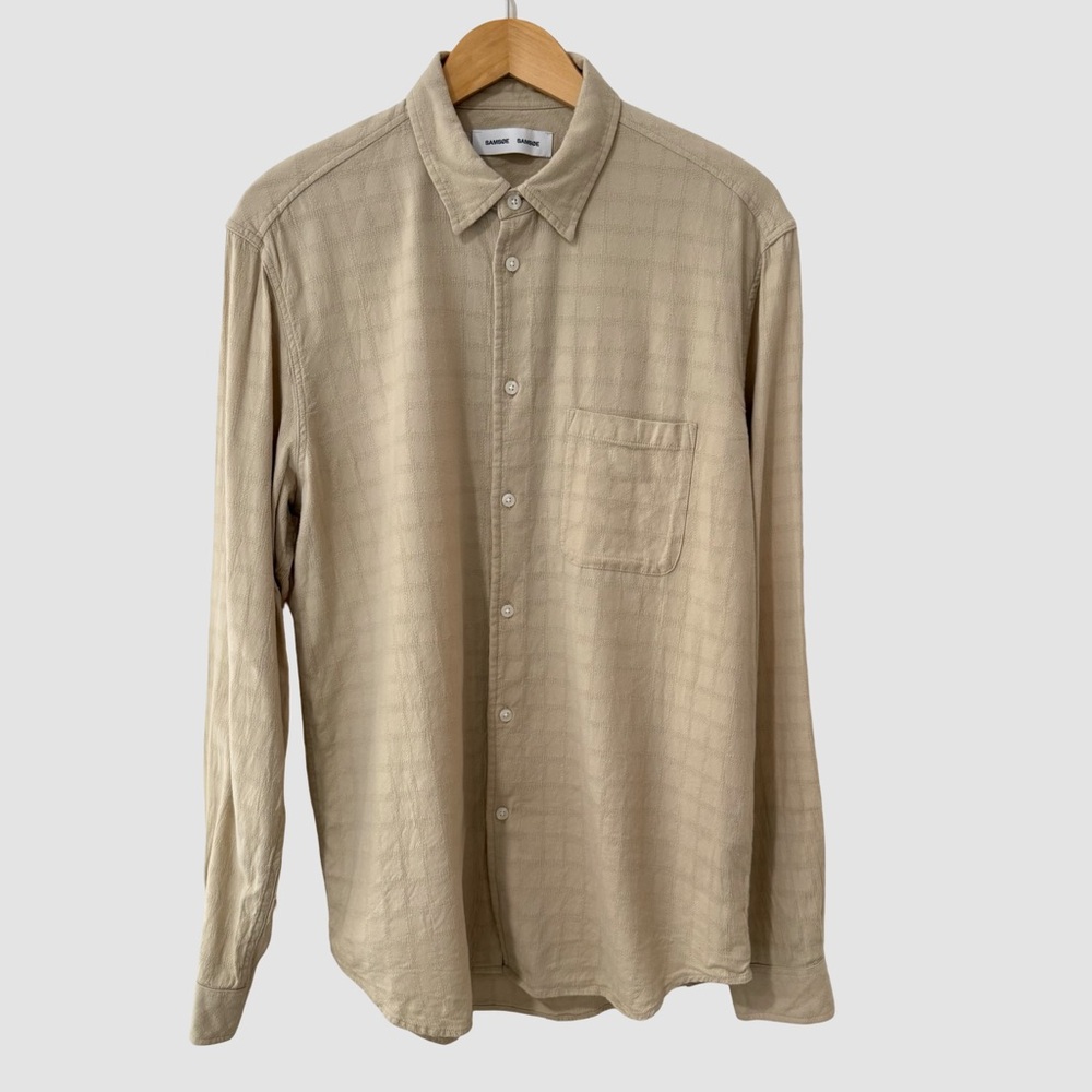 SAMSØE SAMSØE Beige Button Up "Liam FF" Long Sleeve Shirt L